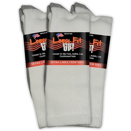 0858279005239 - EXTRA WIDE SOCK CO. NEW WHITE MEN SIZE XL LOOSE FIT STAY UP CREW SOCKS