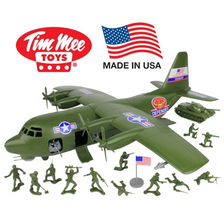 0858280627505 - TIMMEE PLASTIC ARMY MEN C130 PLAYSET: 27PC GIANT MILITARY AIRPLANE - MADE IN USA