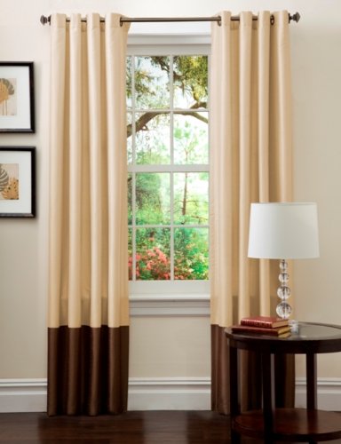 0858300010171 - TRIANGLE HOME FASHIONS PRIMA GROMMET LINED PANEL PAIR: 84 PANEL TAUPE/ CHOCOLATE