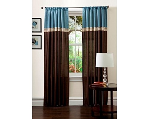 0858300010270 - TRIANGLE HOME FASHIONS TERRA LINED PANEL PAIR: 84 PANEL BLUE/CHOCOLATE - PANELS,