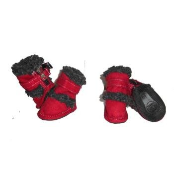 0858342083027 - PET LIFE DPF08302 DUGGZ SNUGGLY SHEARLING DOG BOOTS, X-SMALL, RED/BLACK