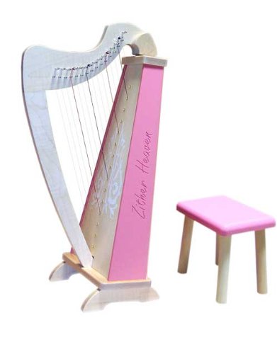 0858400003271 - ZITHER HEAVEN 15 STRING MAPLE / PINK HARP WITH BENCH