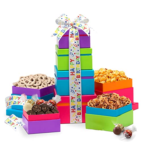 0858539005221 - BROADWAY BASKETEERS GIFT TOWER, HAPPY BIRTHDAY WISHES