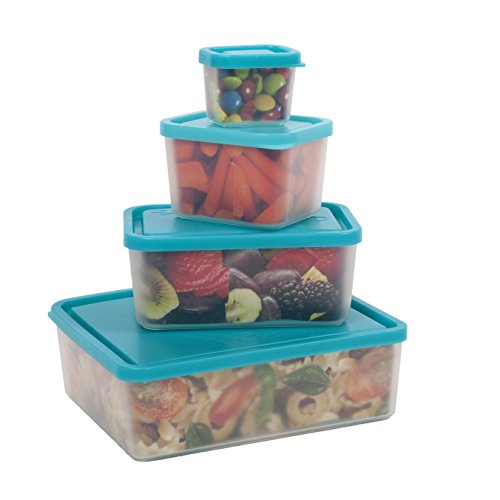 0858688005554 - BENTOLOGY LEAKPROOF LUNCH CONTAINER SET - NO BPA & USA MADE - SET OF 4 (TURQUOISE)