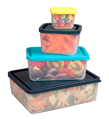 0858688005851 - BENTOLOGY LEAKPROOF LUNCH CONTAINERS - NO BPA & USA MADE - PORTION CONTROL SET OF 4 (BEACH)
