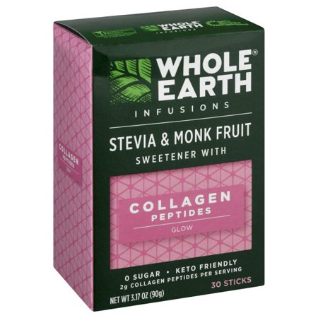 0858982001870 - WHOLE EARTH SWEETENER CO. INFUSIONS STEVIA & MONK FRUIT SWEETENER WITH UNFLAVORED COLLAGEN PEPTIDES, 30 STICKS, 3.17 OUNCE (PACK OF 1)