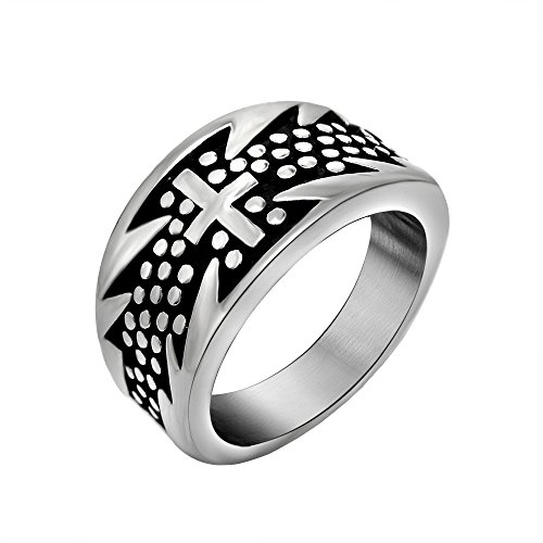 8590477417866 - MEN'S VINTAGE CLASSIC CRYSTAL STAINLESS STEEL LARGE CELTIC CROSS RING BAND GOTHIC BIKER PUNK SILVER BLACK 9