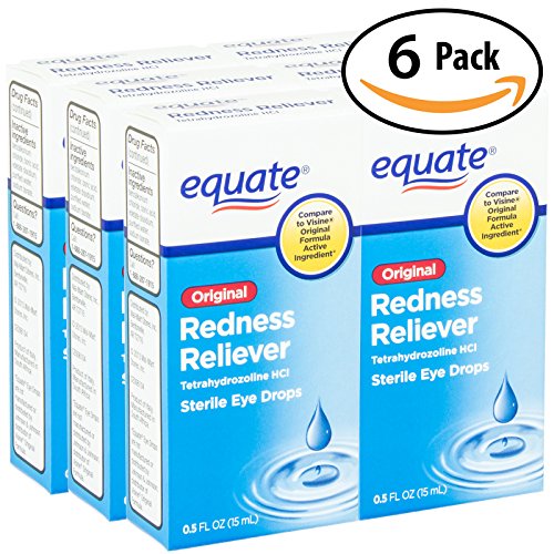 0859508006959 - EQUATE REDNESS RELIEVER STERILE EYE DROPS 0.5OZ DROPPER BOTTLE 6 PACK. LUBRICANT GIVES LONG LASTING RELIEF FOR BURNING, ITCHING, & DRYNESS FAST! CURES RED EYES WITH ACTIVE INGREDIENT TETRAHYDROZOLINE.