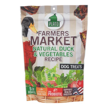 0859554001663 - PLATO FARMERS MARKET NATURAL DUCK AND VEGETABLES RECIPE BAG DOG TREATS, 14-OUNCE