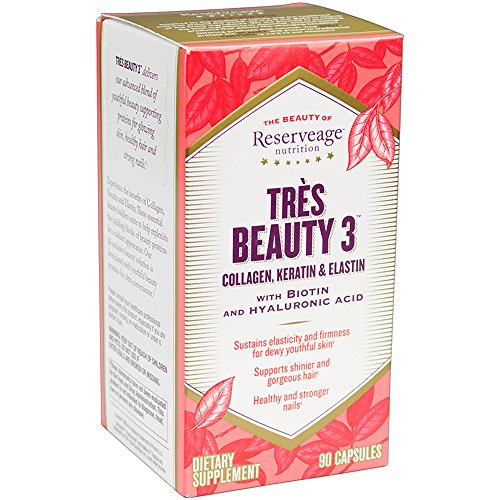 0859569002877 - RESERVEAGE NUTRITION - TRES BEAUTY 3 COLLAGEN, KERATIN & ELASTIN, BEAUTY FROM THE INSIDE OUT, 90 VEG CAPSULES