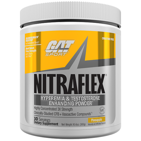 0859613649072 - GAT CLINICALLY TESTED NITRAFLEX, TESTOSTERONE ENHANCING PRE WORKOUT, PINEAPPLE, 300 GRAM