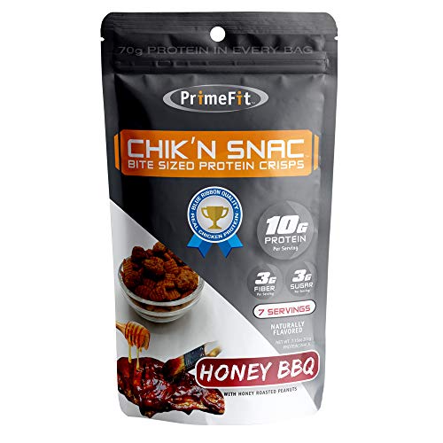 0859631003856 - CHIK’N-SNAC BITE SIZE PROTEIN CRISPS HONEY BBQ WITH ROASTED PEANUTS, HONEY BBQ, 7.15 OUNCE