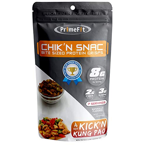 0859631003894 - CHIK’N-SNAC BITE SIZE PROTEIN CRISPS KICK’N KUNG PAO W/DRY ROASTED PEAS + PRETZELS, KICK’N KUNG PAO, 7.15 OUNCE