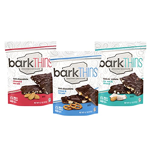 0859686004839 - BARKTHINS DARK CHOCOLATE ALMOND, PRETZEL, COCONUT WITH ALMONDS SNACKING CHOCOLATE, VALENTINES DAY CANDY, 4.7 OZ. BAGS (3 CT)