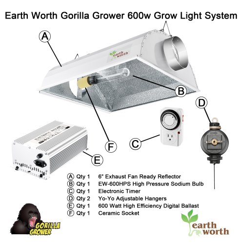 0859767002921 - EARTH WORTH 600 WATT GORILLA GROWER GROW LIGHT KIT HIGH PRESSURE SODIUM BULB KIT FOR HYDROPONICS