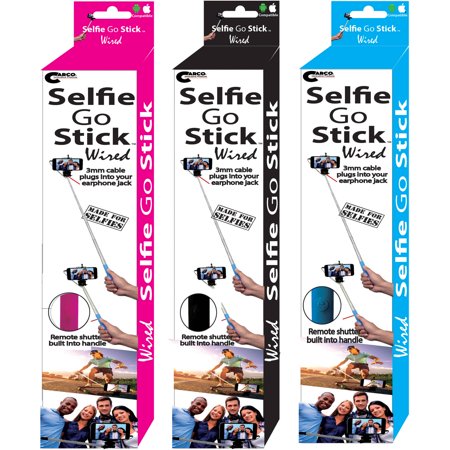 0859998004619 - CARCO SELFIE GO STICKS WIRED SHUTTER 42 SELFIE STICK FOR APPLE & ANDROID, BLACK