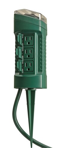 0086000310110 - WOODS 13547 6-OUTLET POWER STAKE TIMER W/ LIGHT SENSOR & 6-FOOT CORD, GREEN