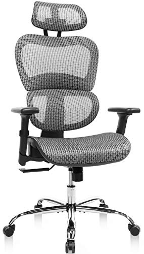 Grey Home Office Chair Mesh Ergonomic Computer Chair with 3D Adjustable Armrests Desk Chair High Back Technical Task Chair