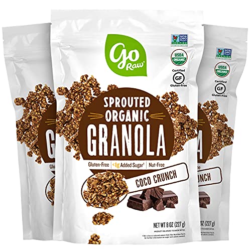 0860007364877 - GO RAW SPROUTED ORGANIC GRANOLA, COCO CRUNCH, VEGAN, GLUTEN FREE, NUT FREE, HEALTHY BREAKFAST CEREAL WITH SUPERSEEDS, NON-GMO, <1G ADDED SUGAR, 4G PLANT BASED PROTEIN, 8OZ BAGS, 3 PACK