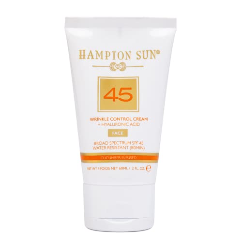 0860008640710 - HAMPTON SUN SPF 45 FACE CREAM, 2 FL OZ. - WRINKLE CONTROL BROAD SPECTRUM DAILY FACIAL SUNSCREEN FOR SENSITIVE SKIN, HYALURONIC ACID + CUCUMBER INFUSED HYDRATING SPF FOR FACE