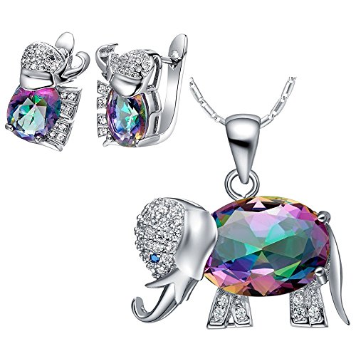 8609317630034 - BESTOP JEWELRY SET SWAROVSKI ELEMENTS CRYSTAL 18K WHITE GOLD PLATED ALLOY ELEPHANT PENDANT NECKLACE AND STUD EARRINGS FOR WOMEN GIRLS. (COLORFUL)