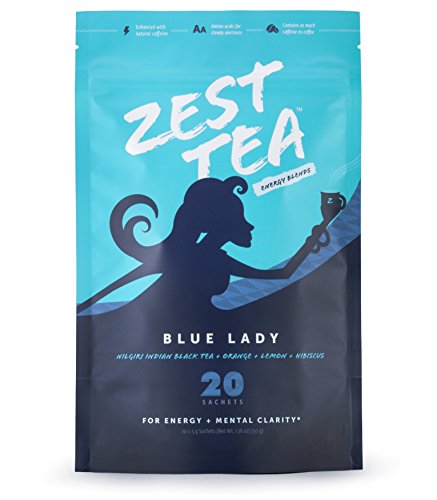 0861379000141 - ZEST TEA ENERGY BLENDS: BLUE LADY BLACK FLAVOR (CITRUS & HIBISCUS), AS MUCH CAFFEINE AS COFFEE (150 MG), 20 PYRAMID BAG PACKAGE (50 GRAMS)