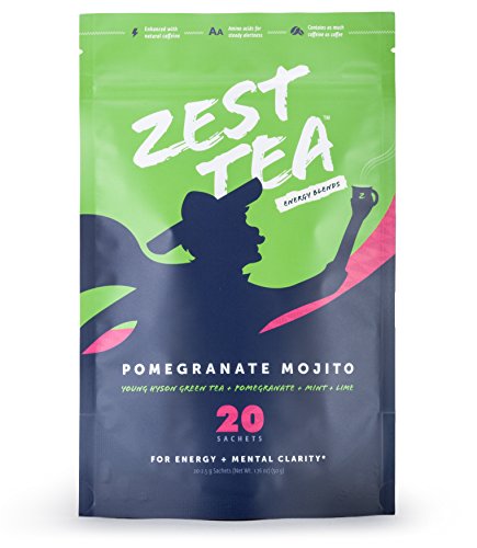 0861379000158 - ZEST ENERGY TEA - POMEGRANATE MOJITO GREEN HIGH CAFFEINE TEA - AS MUCH CAFFEINE PER BAG AS COFFEE (20 TEA SACHETS) (50 GRAMS)