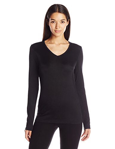 CUDDL DUDS WOMEN'S SOFTWEAR WITH LACE EDGE LONG SLEEVE V-NECK TOP