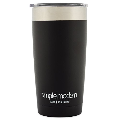 0862059000253 - SIMPLE MODERN VACUUM INSULATED STAINLESS STEEL TUMBLER WITH LID - DOUBLE WALLED TRAVEL MUG - SWEAT FREE COFFEE CUP - COMPARE TO YETI AND CONTIGO - POWDER COATED MUG - MIDNIGHT BLACK - 20OZ