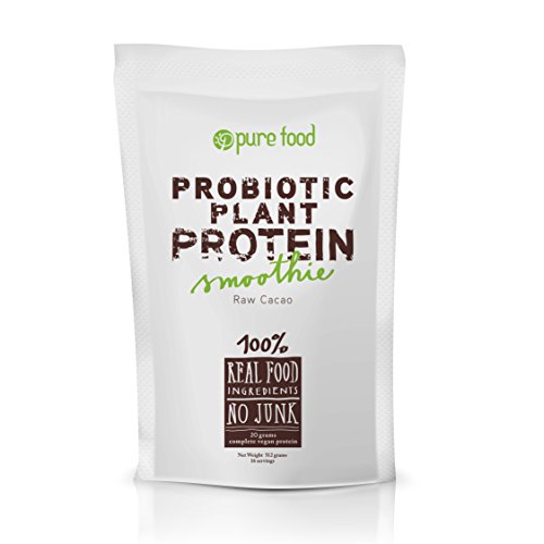 0864202000103 - PROBIOTIC PLANT PROTEIN POWDER, 100% ORGANIC, VEGAN WITH REAL FOOD INGREDIENTS BY PURE FOOD, RAW CACAO FLAVOR, 512 GRAMS
