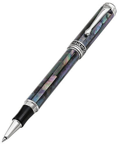 0864892000223 - XEZO MAESTRO NATURAL IRIDESCENT BLACK MOTHER OF PEARL PLATINUM PLATED ROLLER PEN. NO TWO PENS ALIKE