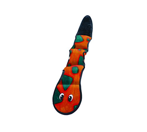 8656118207521 - OUTWARD HOUND KYJEN 32066 INVINCIBLES PLUSH SNAKE STUFFINGLESS DURABLE DOG TOYS SQUEAKER TOY 3-SQUEAKERS, SMALL, ORANGE BLUE