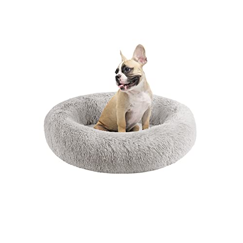 0086569718693 - FRIENDS FOREVER SERENA OVAL FAUX FUR COZY DOG AND CAT BED, SOFT, COMFROTABLE AND SELF WARMING RAISED BOLSTER INDOOR PILLOW, MACHINE WASHABLE, 18IN X 23IN X 5.5IN, GREY
