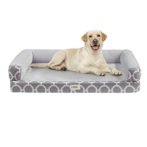 0086569719096 - FRIENDS FOREVER HARPER PLUSH MODERN COUCH FOR PETS, DOG AND CAT BED, SOFT, COMFORTABLE LOW PROFILE INDOOR CUSHION, MACHINE WASHABLE REMOVABLE COVER, 44IN X 34IN X 10IN, GREY