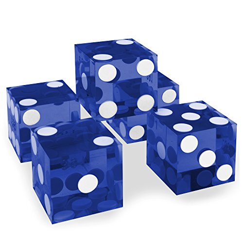 0866313292224 - SET OF 5 GRADE AAA 19MM CASINO DICE WITH RAZOR EDGES AND MATCHING SERIAL NUMBERS BY BRYBELLY (BLUE)