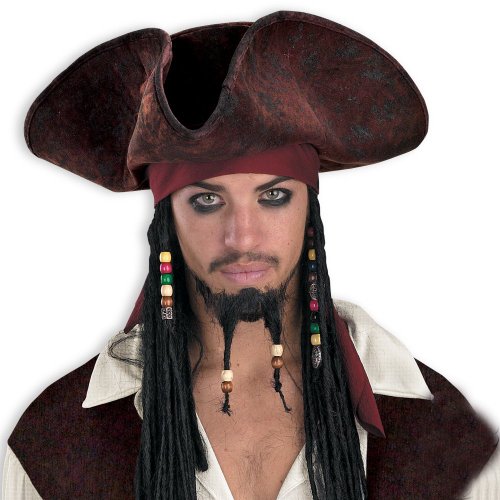 0086947184263 - JACK SPARROW PIRATE HAT WITH BEADED BRAIDS ADULT SIZE ONE-SIZE