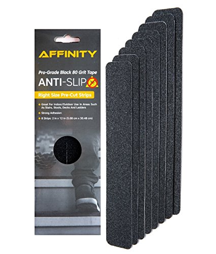 0869684000221 - ANTI-SLIP TAPE - 8 PRE-CUT STRIPS, BLACK 80 GRIT SLIP RESISTANT SAFETY TREADS - 2 INCH X 12 INCH ROUNDED CORNERS - RIGHT SIZE AND READY TO USE FOR EASY APPLICATION