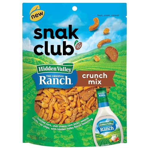 0087076647018 - SNAK CLUB CRUNCH MIX WITH HIDDEN VALLEY RANCH SEASONING, TOASTED CORN NUGGETS, CHILI CHEESE CORN JACKS, SESAME STICKS & RYE CHIPS, GLUTEN-FREE, FAMILY SIZE, 8 OUNCE