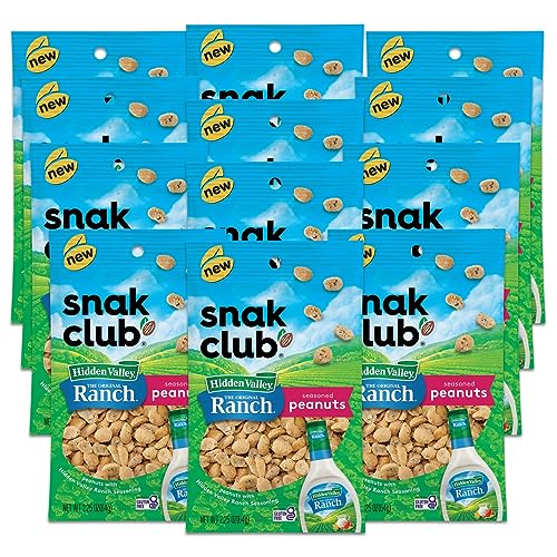 0087076897048 - SNAK CLUB ROASTED PEANUTS WITH HIDDEN VALLEY RANCH SEASONING, SAVORY PEANUT SNACKS, CERTIFIED GLUTEN FREE, 2.25 OZ RESEALABLE BAG (PACK OF 12)