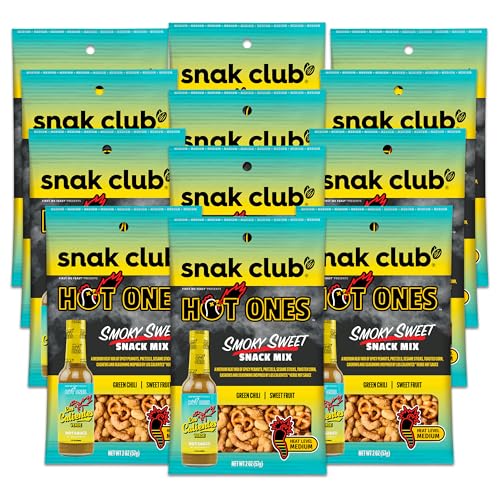 0087076899158 - SNAK CLUB X HOT ONES SMOKY SWEET SNACK MIX, SPICY SNACKS WITH PEANUTS, PRETZELS, SESAME STICKS, TOASTED CORN & CASHEWS, INSPIRED BY HOT ONES HOT SAUCE, 2 OZ BAG (12 COUNT)