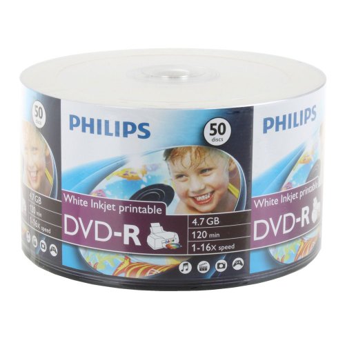 8712581308049 - 50-PACK PHILIPS 16X DVD-R WHITE INKJET PRINTABLE RECORDABLE BLANK DVD DISK (DM4I6U50F)