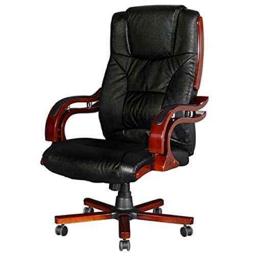 8718475932758 - VIDAXL BLACK REAL LEATHER OFFICE CHAIR HIGH BACK