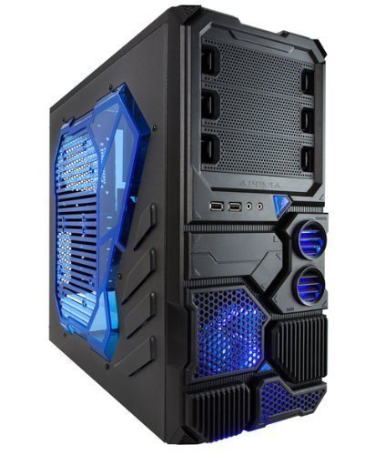 0872182656593 - APEVIA X-SNIPER2-BL ATX MID TOWER PC GAMING CASE WITH BLUE TINTED SIDE WINDOW, FRONT USB3.0/AUDIO - BLACK/BLUE