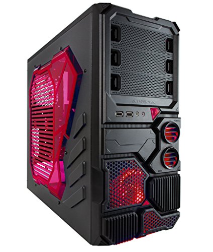0872182656609 - APEVIA X-SNIPER2-RD ATX MID TOWER PC GAMING CASE WITH RED TINTED SIDE WINDOW, FRONT USB3.0/AUDIO - BLACK/RED