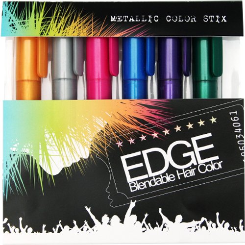 0872526106272 - HAIR CHALK | METALLIC GLITTER TEMPORARY HAIR COLOR - EDGE CHALKERS - LASTS UP TO 3 DAYS, NO MESS, BUILT IN SEALANT, 80 APPLICATIONS PER STICK, WORKS ON ALL HAIR COLORS-6 COUNT.