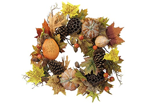 8736180020720 - ADMIRED BY NATURE GFW6010-NATURAL ARTIFICIAL LOTUS POD/PUMPKINS/PINE CONE/MAPLE LEAVES/BERRIES FALL FESTIVE HARVEST DISPLAY WREATH, 24, AUTUMN