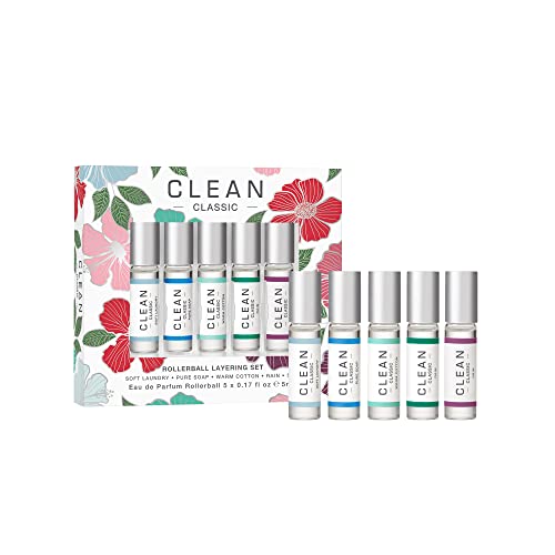 0874034013301 - CLEAN CLASSIC EAU DE PARFUM ROLLERBALL FRAGRANCE HOLIDAY GIFT SET | INCLUDES WARM COTTON, SKIN, RAIN, SOFT LAUNDRY, AND PURE SOAP | 5 X .17 OZ OR 5 ML WC, SKIN, RAIN, SOFT LAUNDRY & PURE SOAP