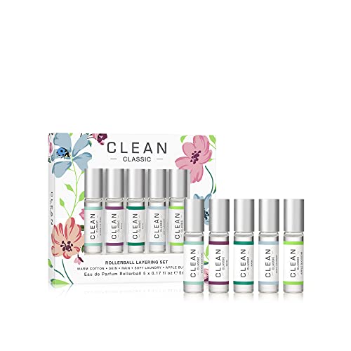 0874034013622 - CLEAN CLASSIC EAU DE PARFUM ROLLERBALL FRAGRANCE SPRING GIFT SET | INCLUDES WARM COTTON, SKIN, RAIN, SOFT LAUNDRY, AND APPLE BLOSSOM | 5 X .17 OZ OR 5 ML WC, SKIN, RAIN, SOFT LAUNDRY & PURE SOAP