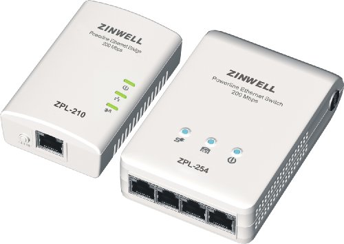 0874409003159 - ZINWELL 200 MBPS DIGITAL HOME POWERLINE ETHERNET ADAPTERS 1-PORT BRIDGE AND 4-PORT SWITCH