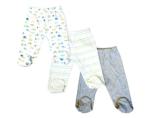 0874989003181 - SPASILK BABY 3 PACK COTTON PULL ON FOOTED PANTS, BLUE CARS, 3 MONTHS